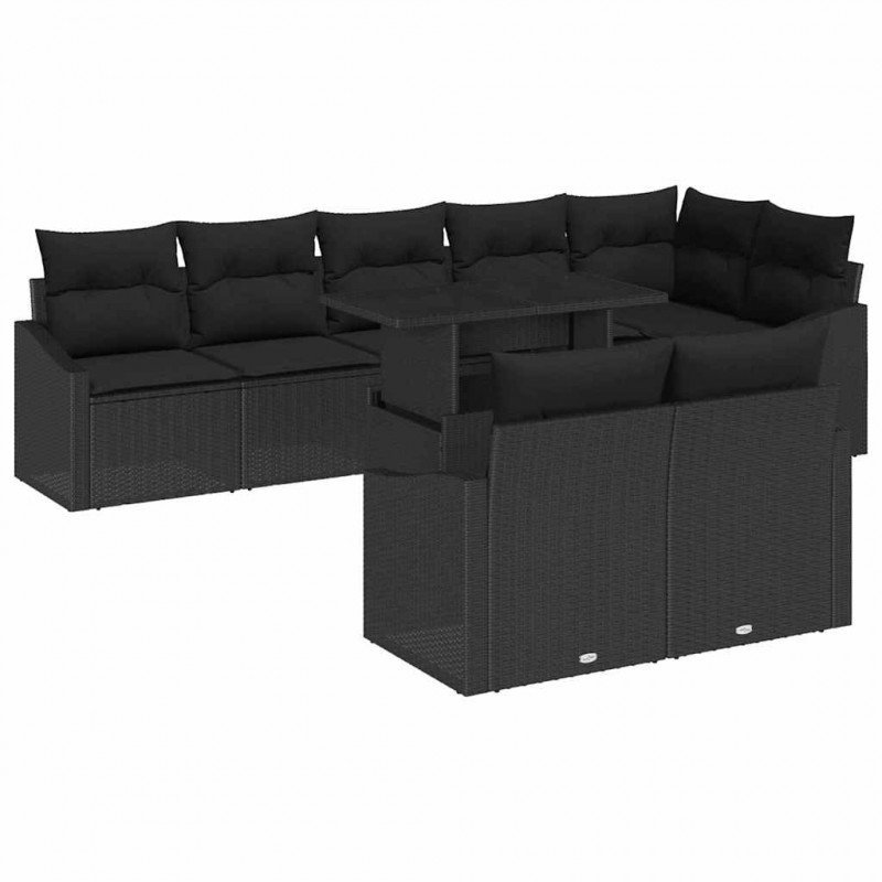 Zestaw Sof na Ogród z poduszką z przechowywaniem 9 pcs Czarny