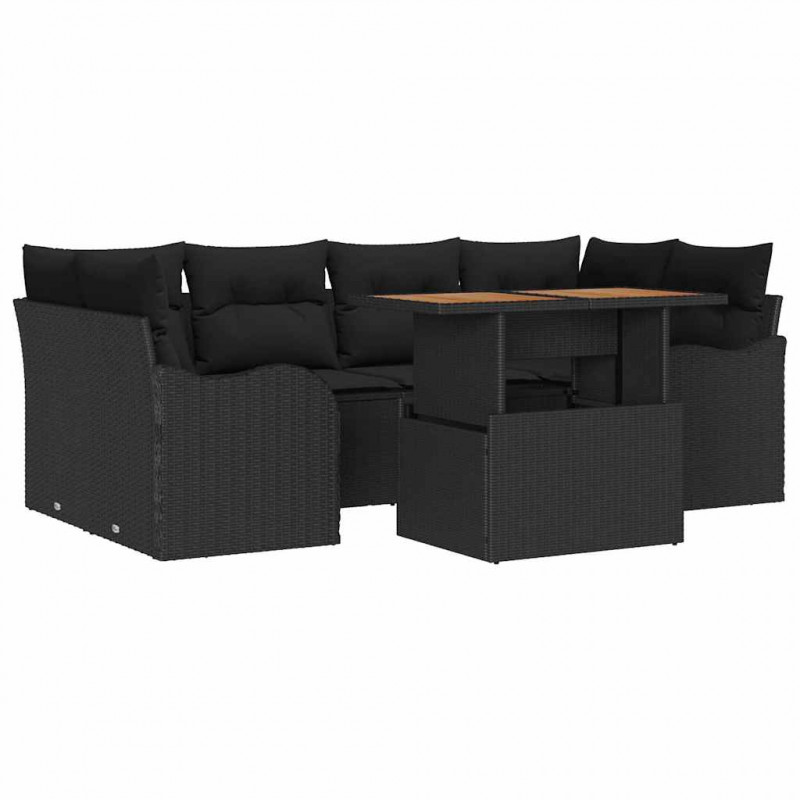 Zestaw Sof na Ogród z przechowywaniem 7 pcs Czarny Polirattan