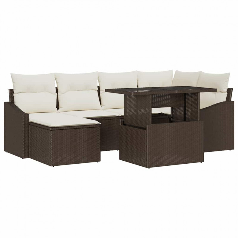 Zestaw Sof na Ogród z poduszką 7 pcs Brązowy i Kremowy