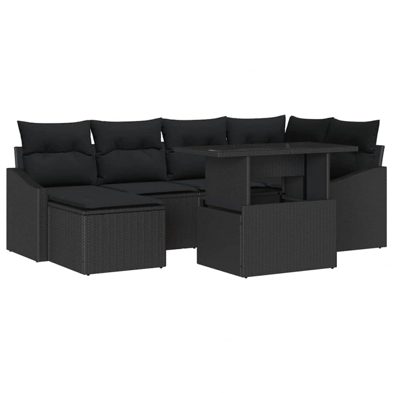 Zestaw Sof na Ogród z poduszką z przechowywaniem 7 pcs Czarny