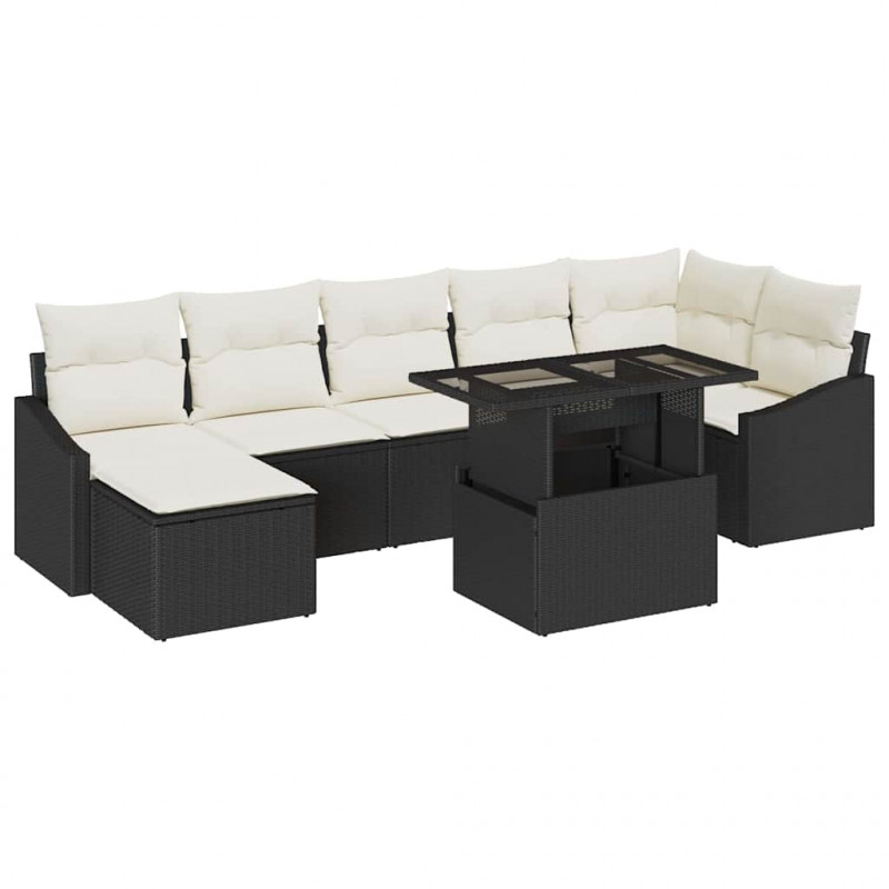 Zestaw Sof na Ogród z poduszką 8 pcs Czarny i kremowy