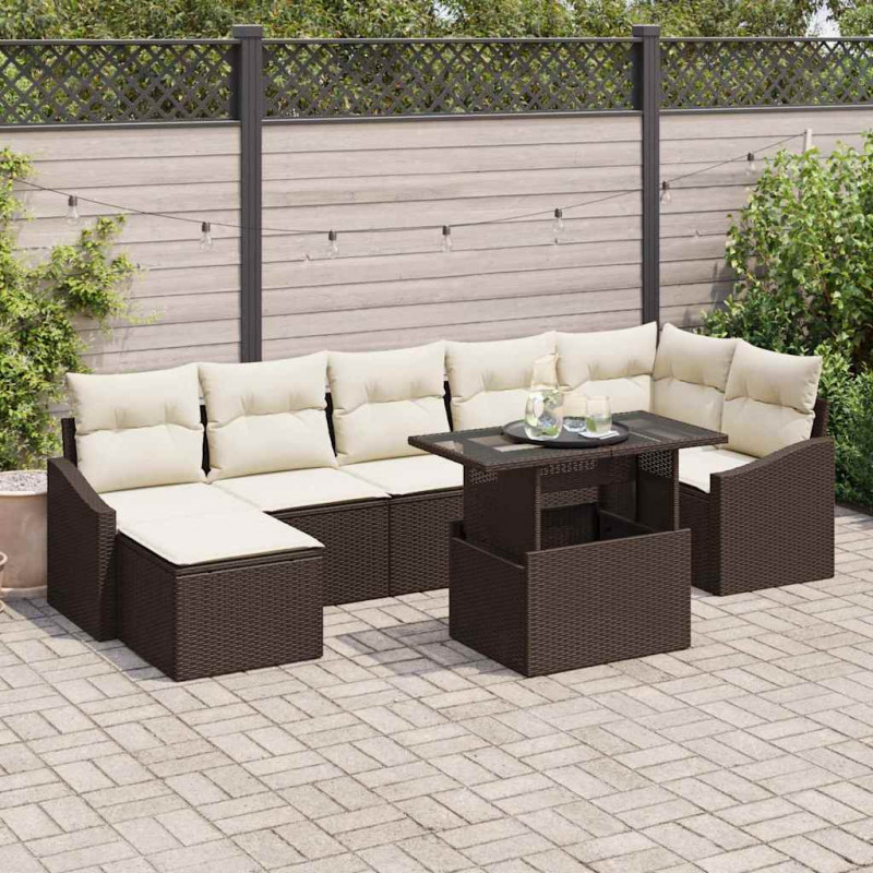 Zestaw Sof na Ogród z poduszką 8 pcs Brązowy i Kremowy