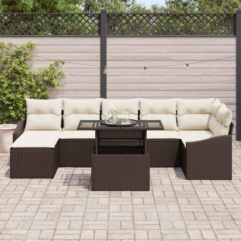 Zestaw Sof na Ogród z poduszką 8 pcs Brązowy i Kremowy