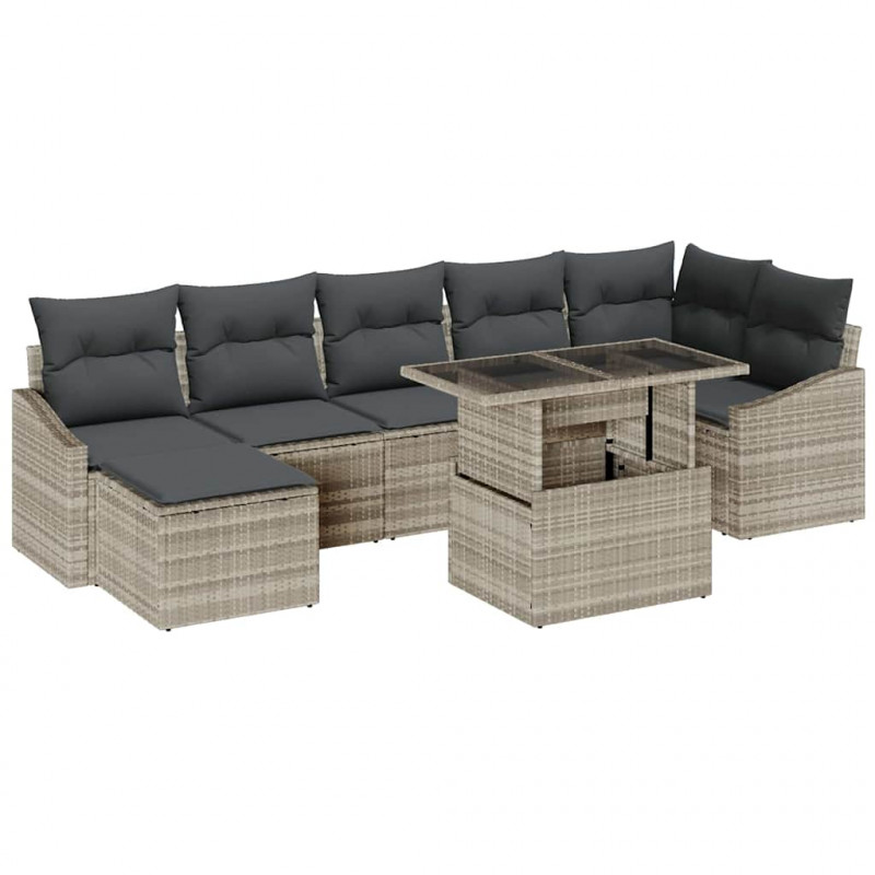 Zestaw Sof na Ogród z poduszką 8 pcs Jasnoszary i ciemnoszary