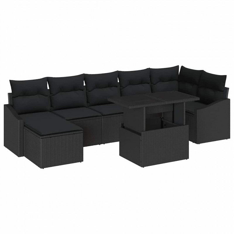 Zestaw Sof na Ogród z poduszką z przechowywaniem 8 pcs Czarny