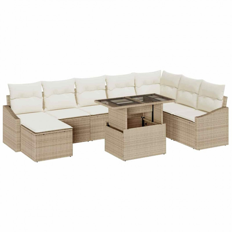 Zestaw Sof na Ogród z poduszką 9 pcs Beżowy i kremowy