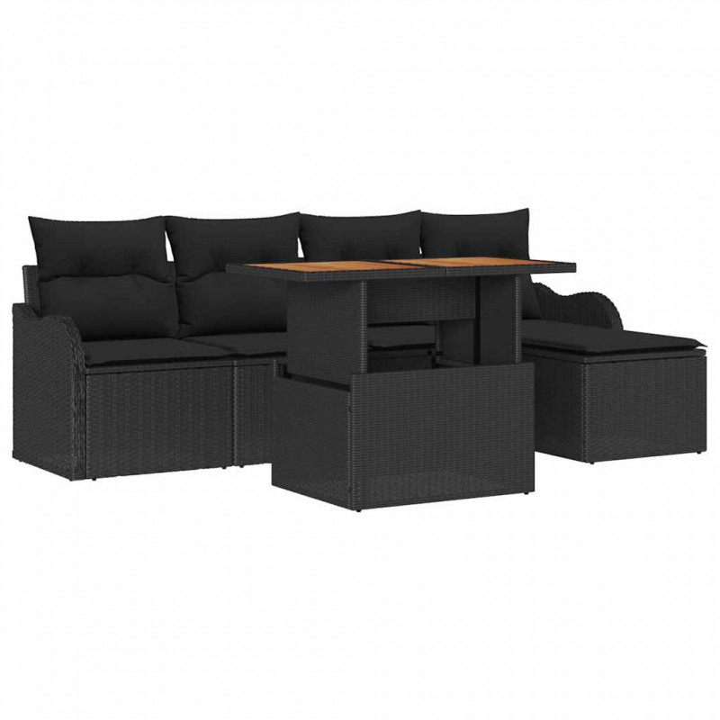 Zestaw Sof na Ogród z przechowywaniem 6 pcs Czarny Polirattan