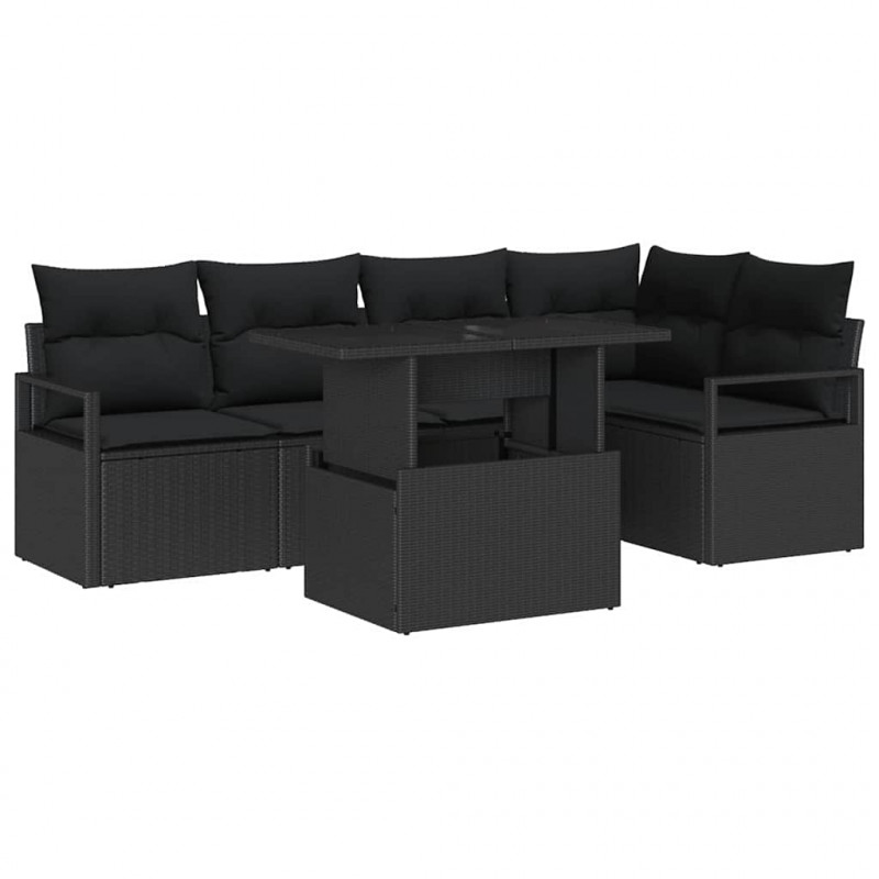 Zestaw Sof na Ogród z przechowywaniem 6 pcs Czarny Polirattan