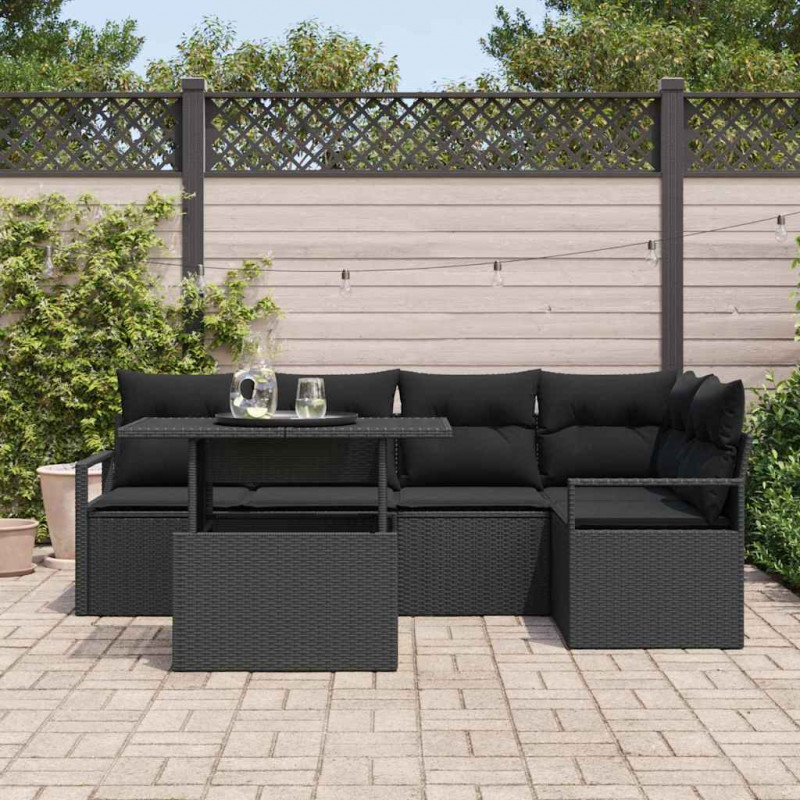 Zestaw Sof na Ogród z przechowywaniem 6 pcs Czarny Polirattan