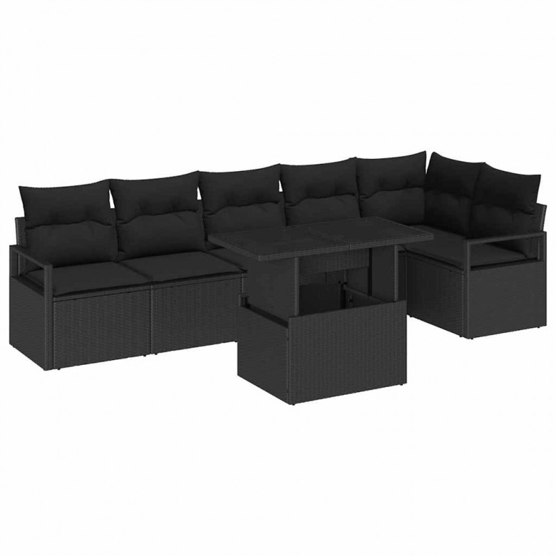 Zestaw Sof na Ogród z poduszką 7 pcs Czarny Polirattan