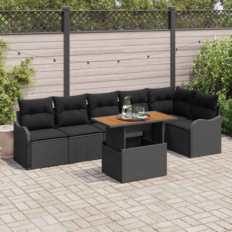Zestaw Sof na Ogród z przechowywaniem 7 pcs Czarny Polirattan