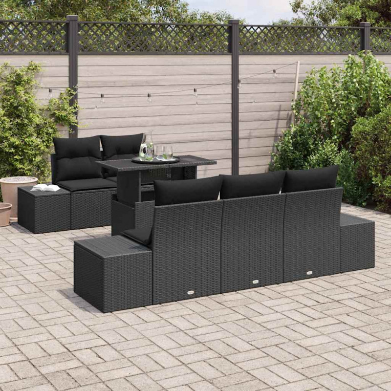 Zestaw Sof na Ogród z poduszką z przechowywaniem 6 pcs Czarny
