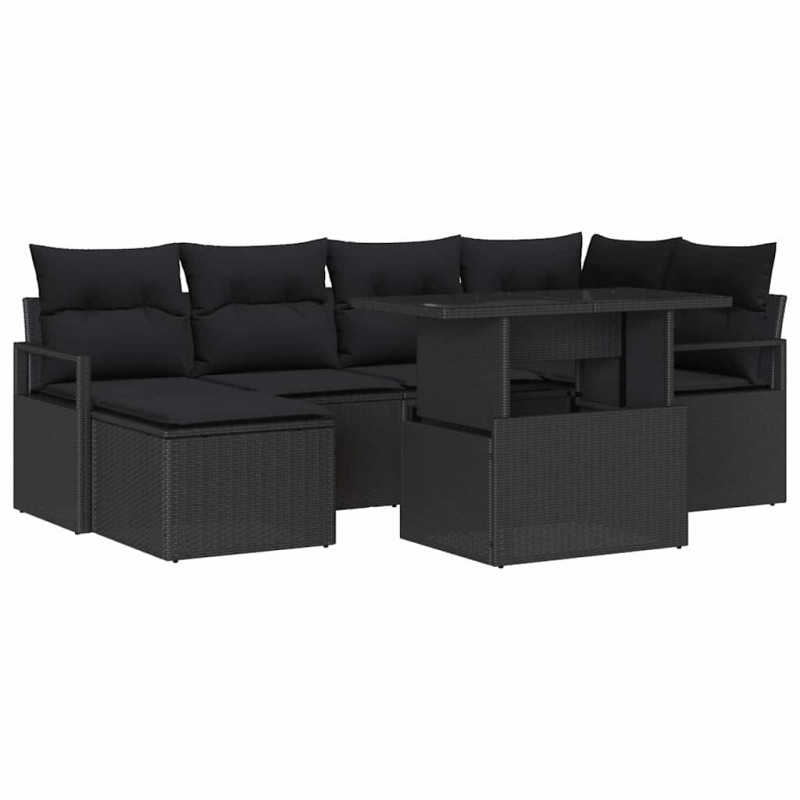 Zestaw Sof na Ogród z przechowywaniem 7 pcs Czarny Polirattan