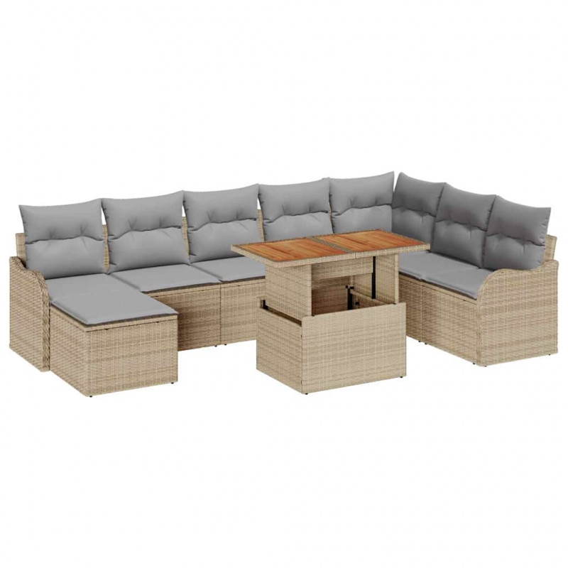 Zestaw Sof na Ogród z przechowywaniem 9 pcs Beżowy Polirattan