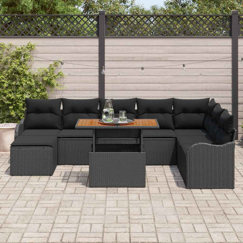 Zestaw Sof na Ogród z przechowywaniem 9 pcs Czarny Polirattan
