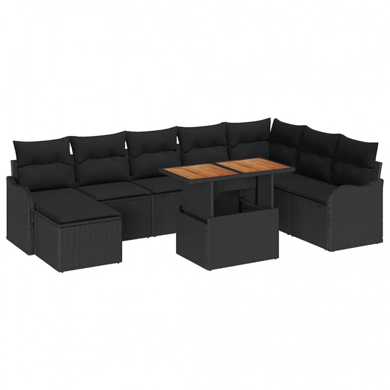 Zestaw Sof na Ogród z przechowywaniem 9 pcs Czarny Polirattan