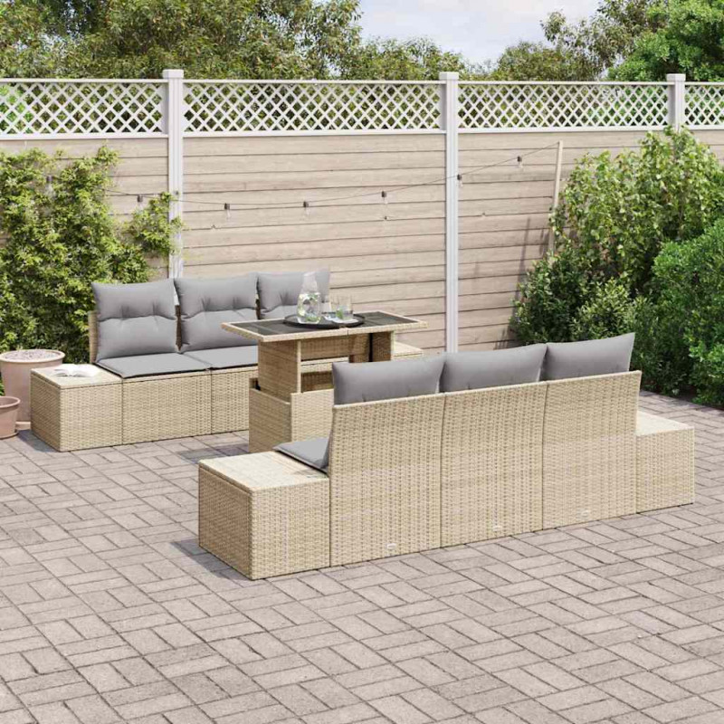 Zestaw Sof na Ogród z poduszką 7 pcs Beżowy i jasnoszary