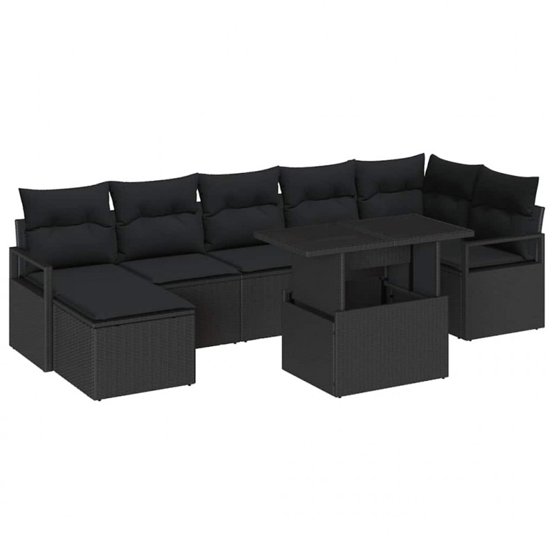 Zestaw Sof na Ogród z przechowywaniem 8 pcs Czarny Polirattan