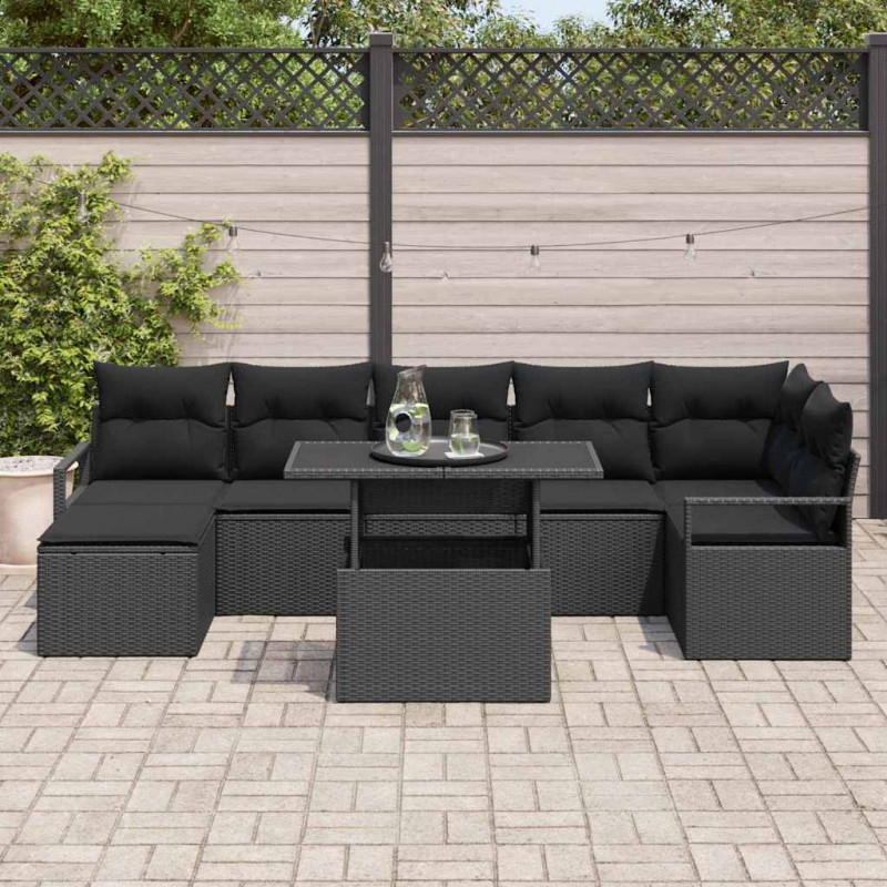 Zestaw Sof na Ogród z przechowywaniem 8 pcs Czarny Polirattan