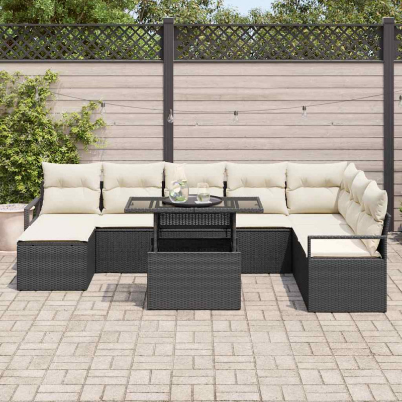 Zestaw Sof na Ogród z przechowywaniem 9 pcs Czarny Polirattan