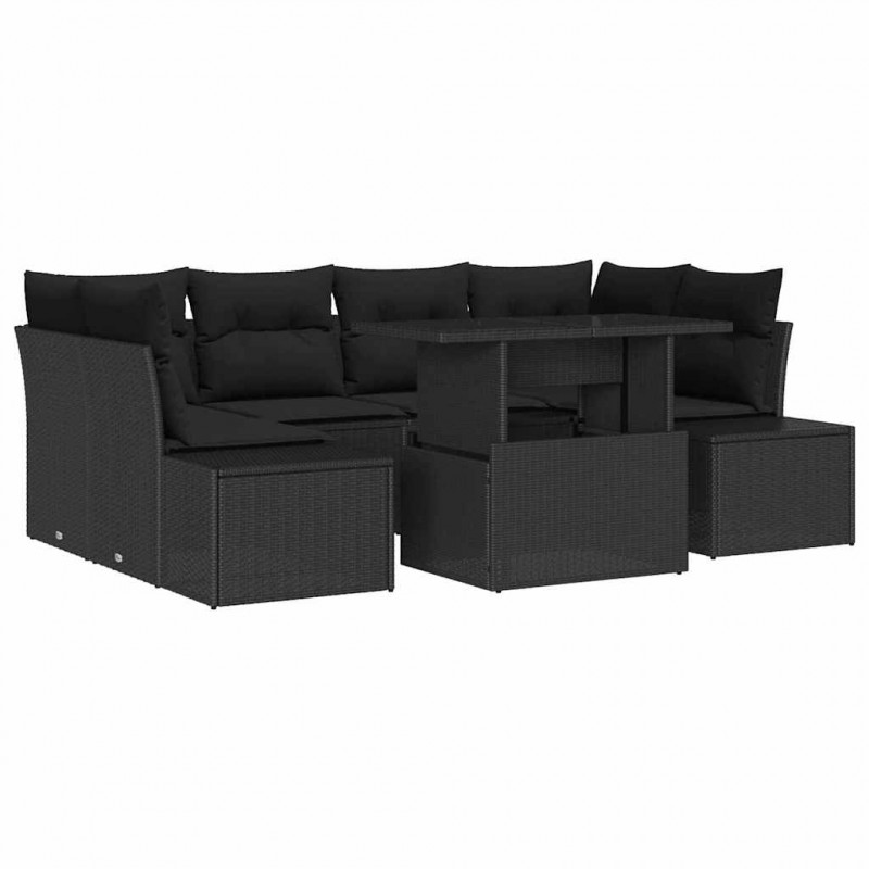 Zestaw Sof na Ogród z poduszką 7 pcs Czarny