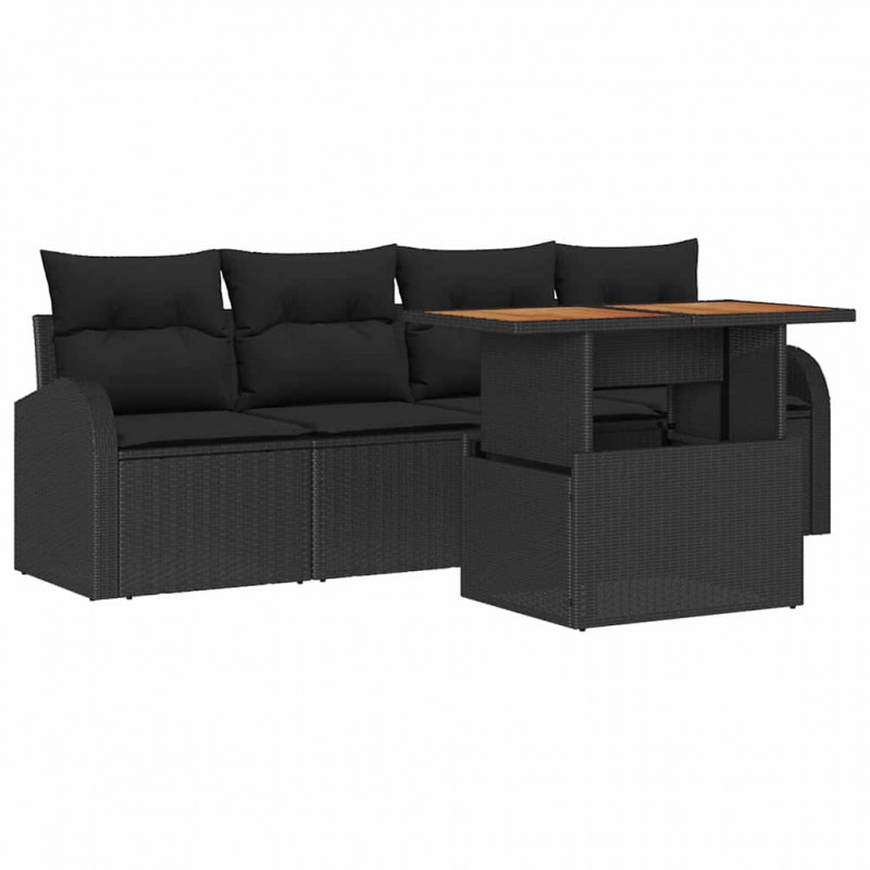 Zestaw Sof na Ogród z przechowywaniem 5 pcs Czarny Polirattan