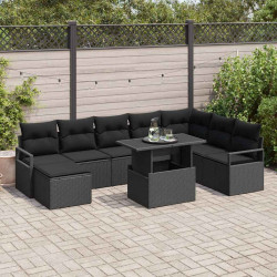 Zestaw Sof na Ogród z przechowywaniem 9 pcs Czarny Polirattan