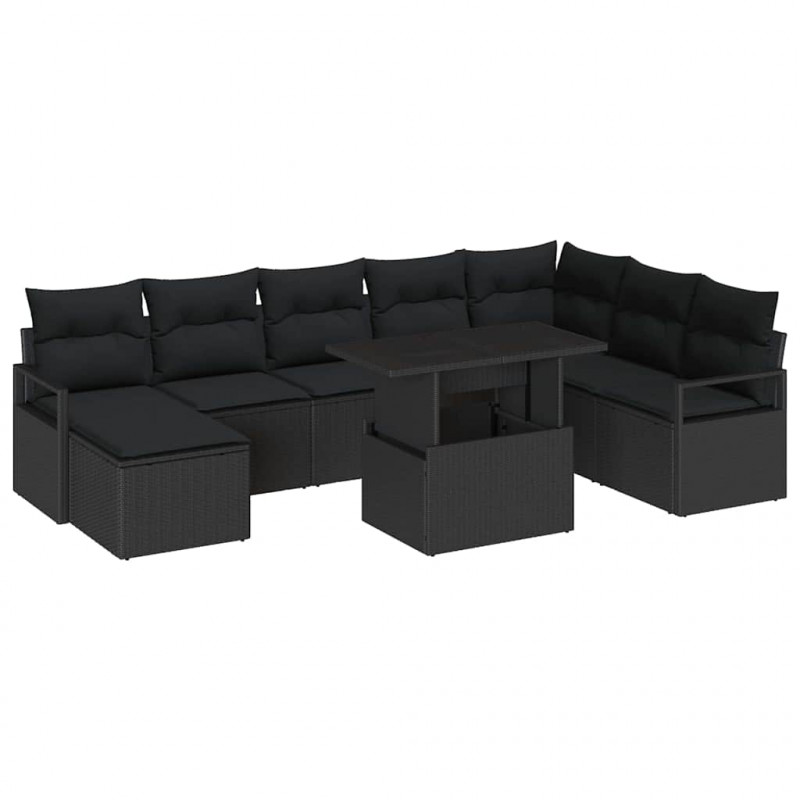Zestaw Sof na Ogród z przechowywaniem 9 pcs Czarny Polirattan