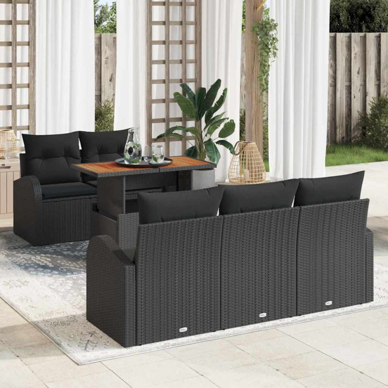 Zestaw Sof na Ogród z przechowywaniem 6 pcs Czarny Polirattan