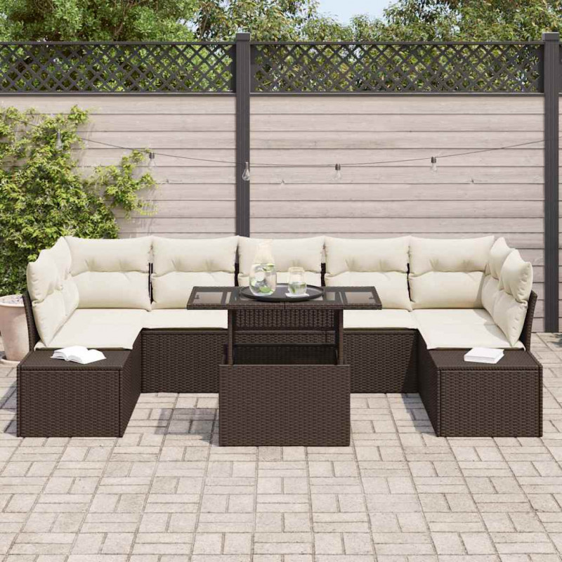 Zestaw Sof na Ogród z poduszką 8 pcs Brązowy i Kremowy