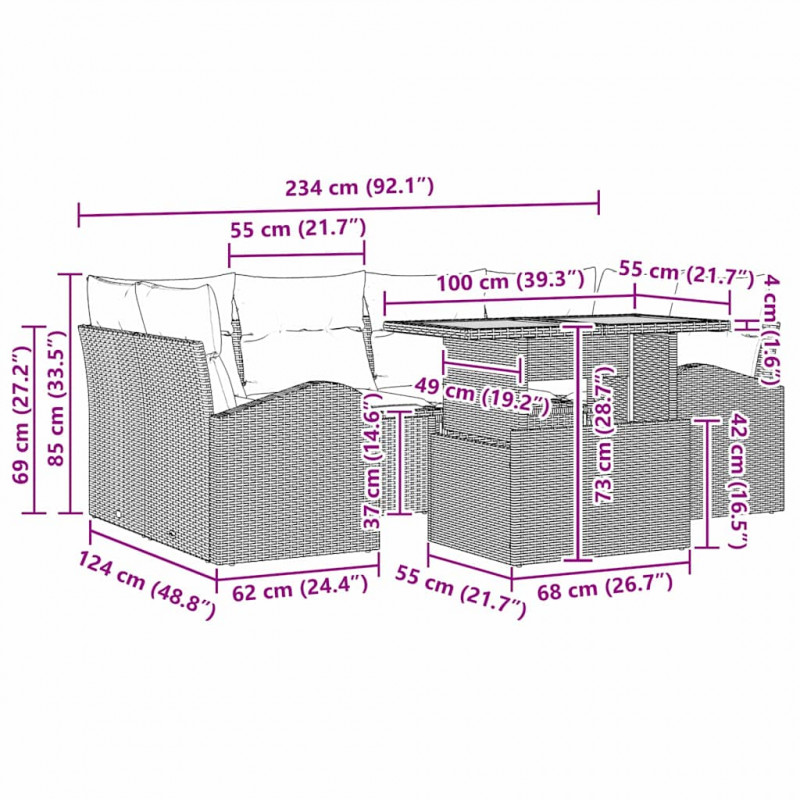 Zestaw Sof na Ogród z przechowywaniem 7 pcs Szary Polirattan