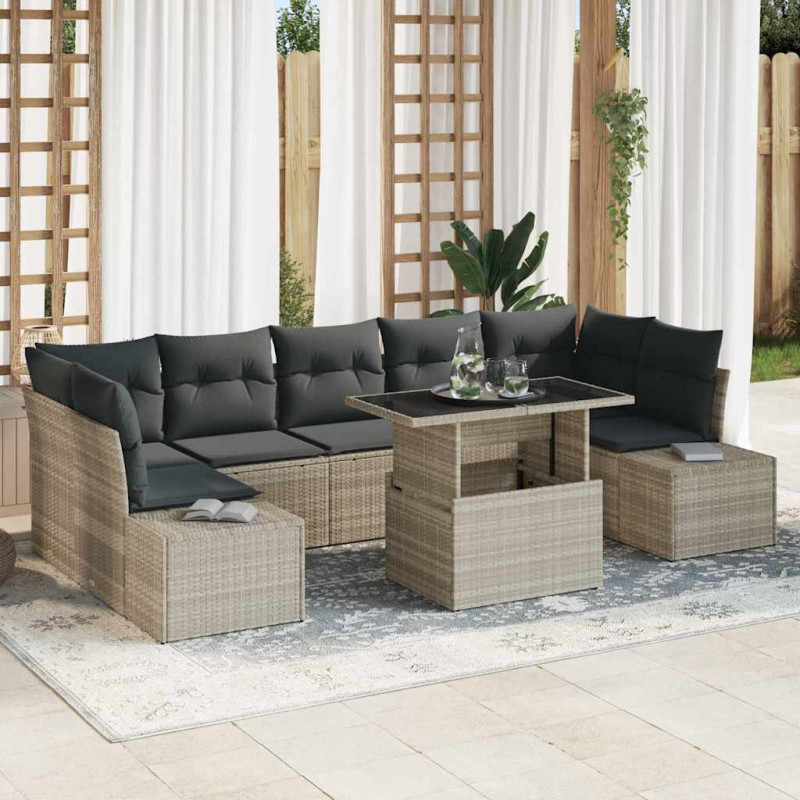 Zestaw Sof na Ogród z poduszką 8 pcs Jasnoszary i ciemnoszary