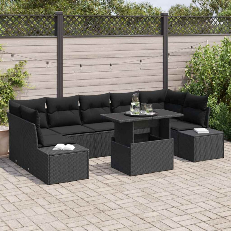 Zestaw Sof na Ogród z poduszką 8 pcs Czarny