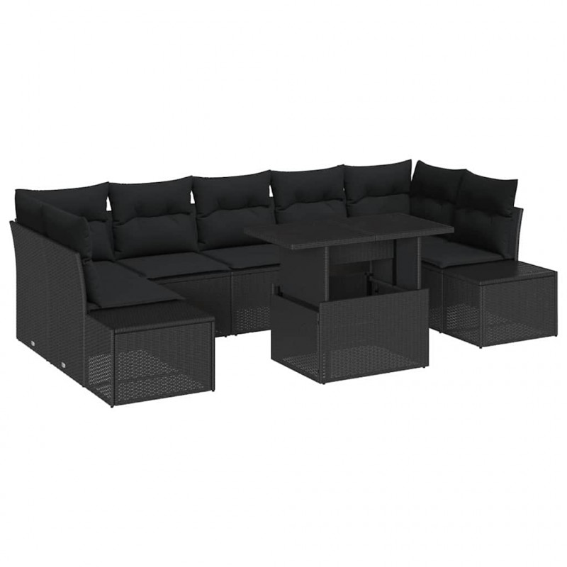 Zestaw Sof na Ogród z poduszką 8 pcs Czarny