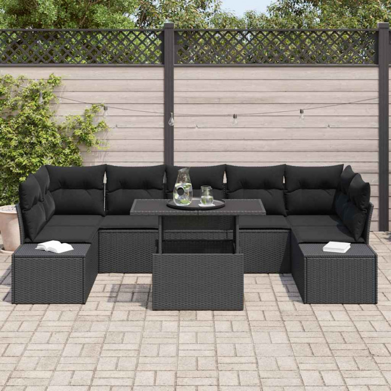 Zestaw Sof na Ogród z poduszką 8 pcs Czarny