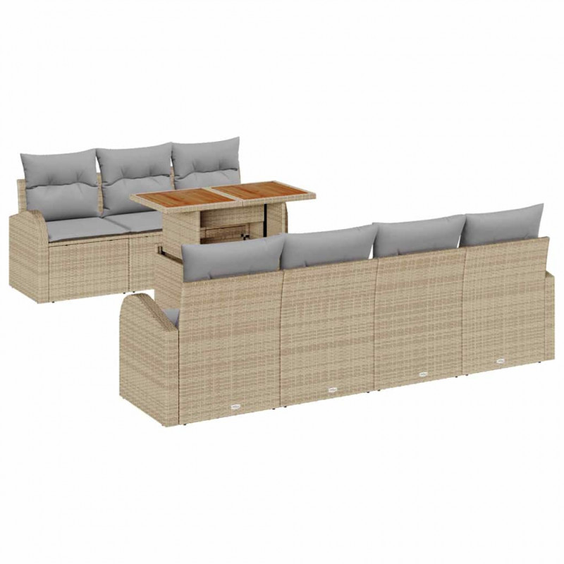 Zestaw Sof na Ogród z przechowywaniem 8 pcs Beżowy Polirattan