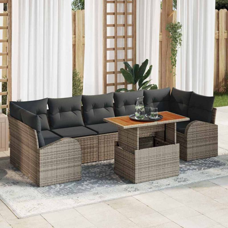 Zestaw Sof na Ogród z przechowywaniem 8 pcs Szary Polirattan