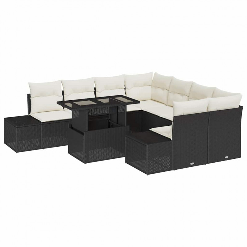 Zestaw Sof na Ogród z poduszką 9 pcs Czarny i kremowy