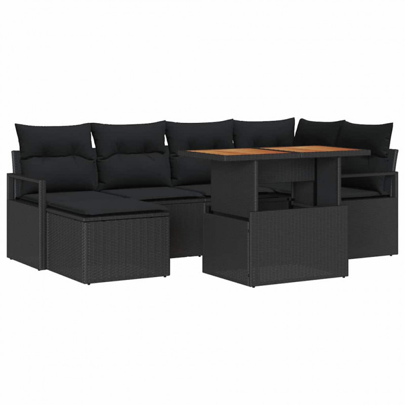 Zestaw Sof na Ogród z przechowywaniem 7 pcs Czarny Polirattan