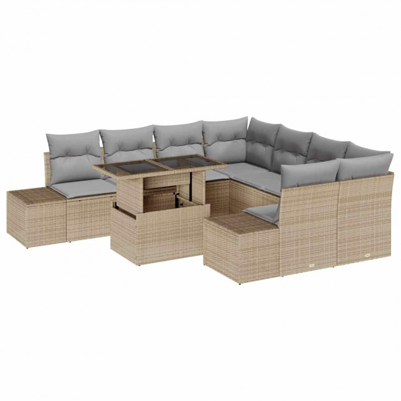 Zestaw Sof na Ogród z poduszką 9 pcs Beżowy i jasnoszary