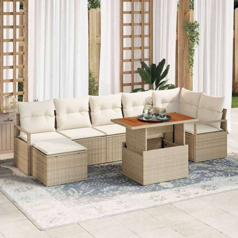Zestaw Sof na Ogród z przechowywaniem 8 pcs Beżowy Polirattan