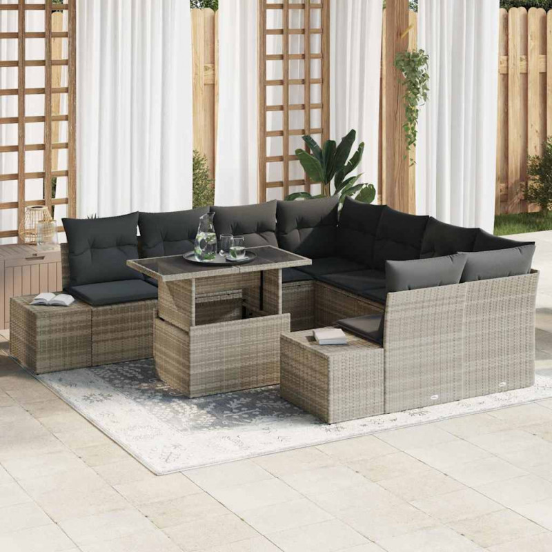 Zestaw Sof na Ogród z poduszką 9 pcs Jasnoszary i ciemnoszary