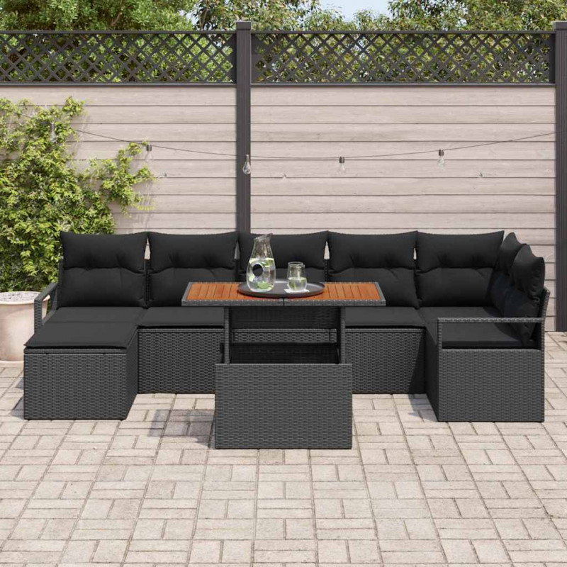 Zestaw Sof na Ogród z przechowywaniem 8 pcs Czarny Polirattan