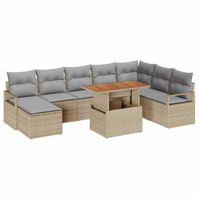Zestaw Sof na Ogród z przechowywaniem 9 pcs Beżowy Polirattan