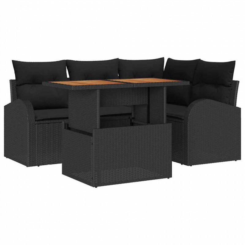 Zestaw Sof na Ogród z przechowywaniem 5 pcs Czarny Polirattan