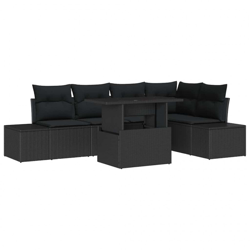 Zestaw Sof na Ogród z przechowywaniem 6 pcs Czarny Polirattan