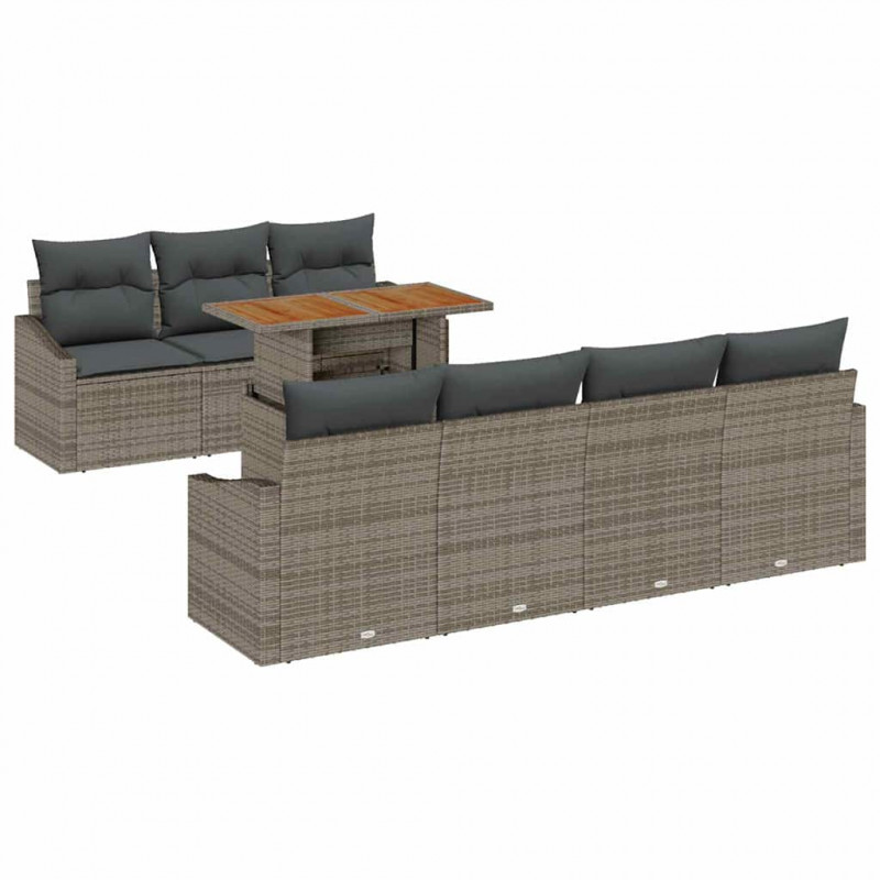 Zestaw Sof na Ogród z przechowywaniem 8 pcs Szary Polirattan