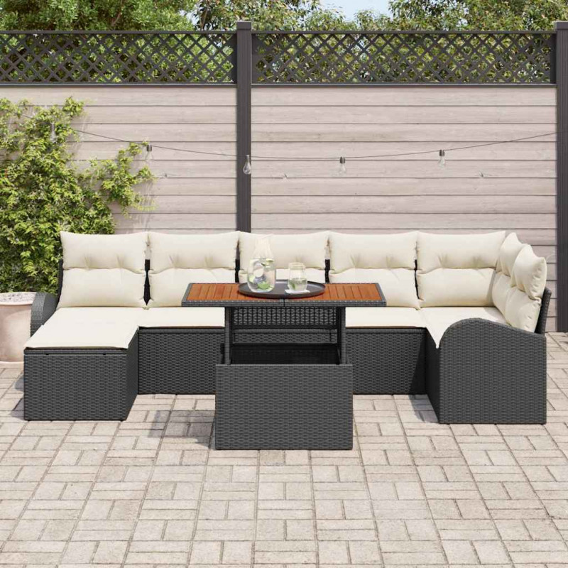 Zestaw Sof na Ogród z przechowywaniem 8 pcs Czarny Polirattan