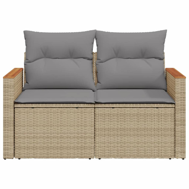 Sofa ogrodowa z poduszkami, 2-osobowa, beż, polirattan