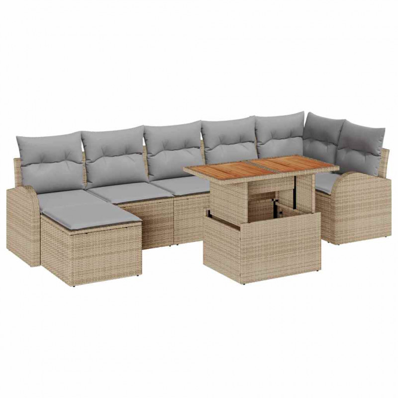 Zestaw Sof na Ogród z przechowywaniem 8 pcs Beżowy Polirattan